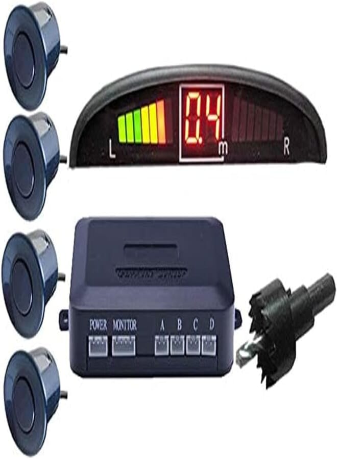 Car Reverse Backup Radar System - 4 Parking Sensors Car Reverse Backup Radar System with LED Display and Sound Warning, Black